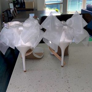 White satin bow heel